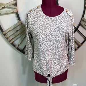 Cure Cream Print Top with Button Detail